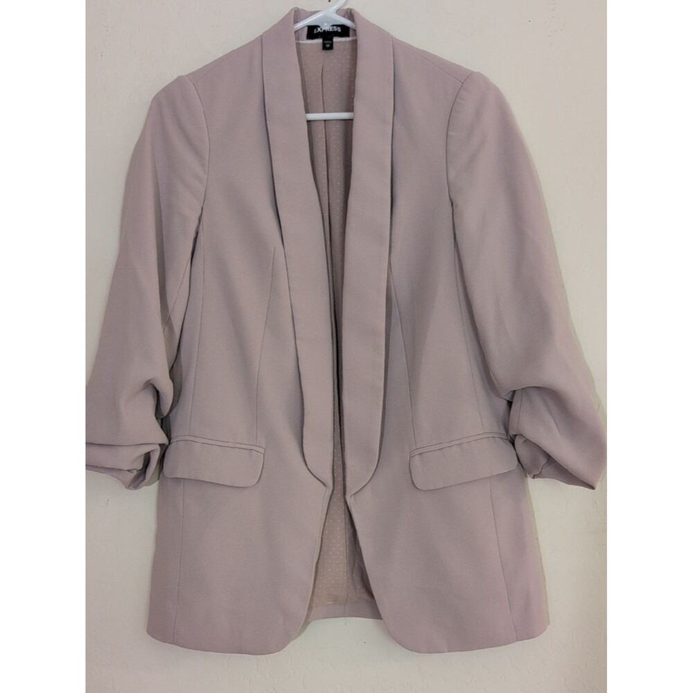 Express Light Mauve Pink Open Front Blazer Cinch Ruched Sleeve Office - Size XS